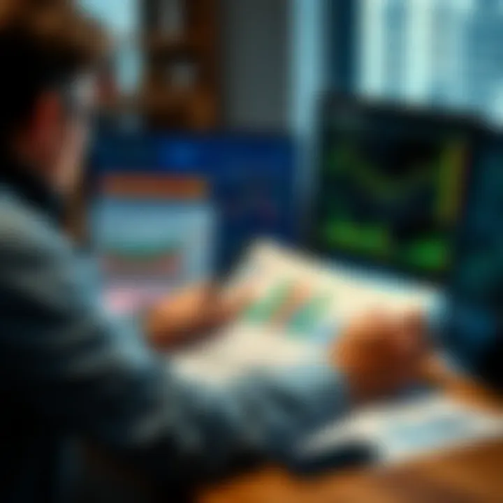A person reviewing investment options with financial graphs and charts on a desk, showing a focus on smart financial choices.