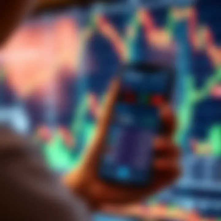 Investing with Revolut A person viewing ETF investment options on the Revolut app on a smartphone, with charts and financial data in the background.