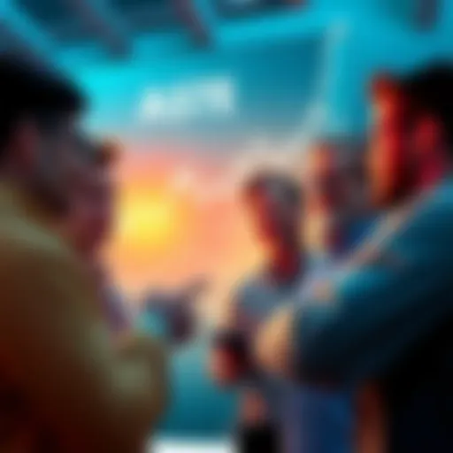 A group of people discussing investment strategies while looking at a chart with rising and falling lines, symbolizing the risks and rewards of investing in Aster.