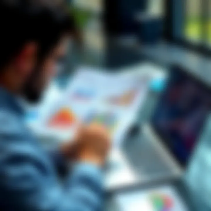 A person analyzing charts and financial documents with a laptop, planning for investment growth.
