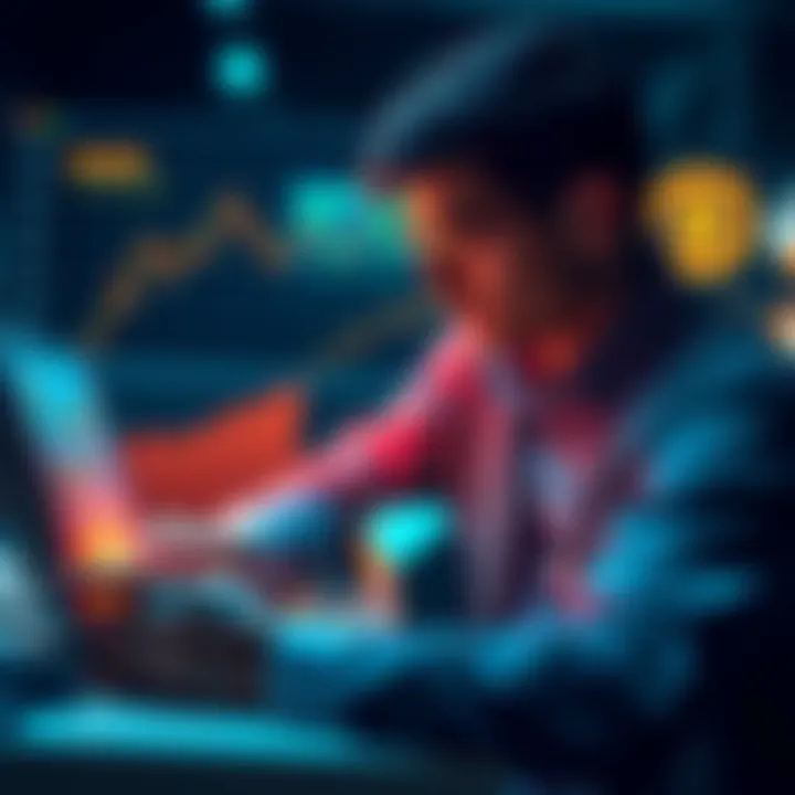 A person analyzing cryptocurrency graphs and charts, focusing on Kaspa and Bitcoin investments