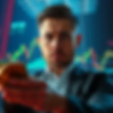 An investor looking at Bitcoin charts with a concerned expression, symbolizing a risky financial move