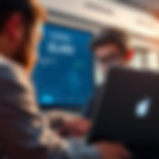 An investor looking at his laptop screen with a surprised expression while viewing his Coinbase account showing a balance of $2,400 from Ethereum investments.