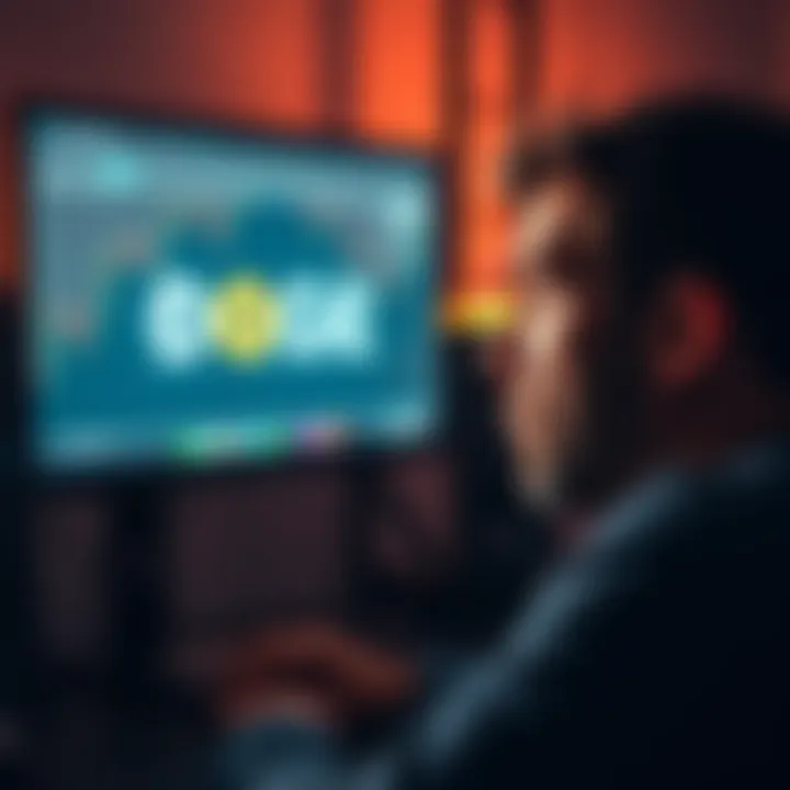 A thoughtful person looking at a computer screen displaying DOGE cryptocurrency, symbolizing their investment journey and challenges faced. They appear contemplative, indicating a mix of emotions about cashing out.