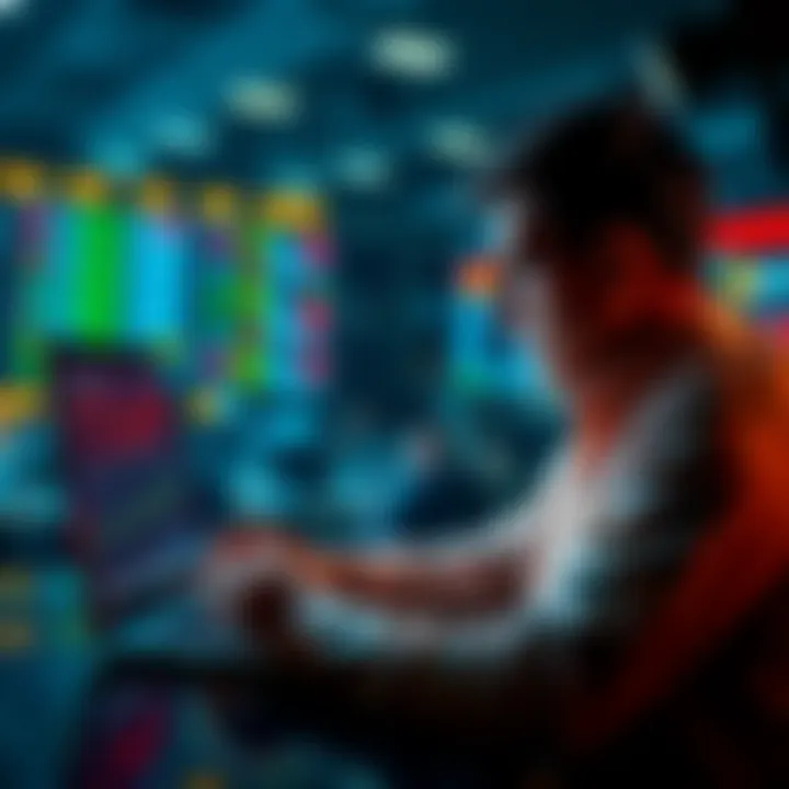 A person selling stocks and investing in Ethereum with a laptop displaying cryptocurrency charts