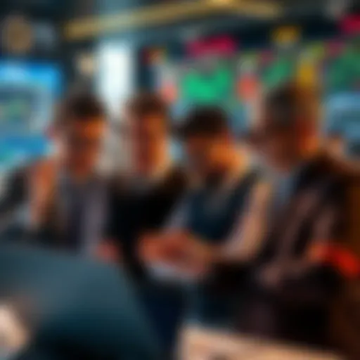A group of confused investors sharing their thoughts on current market conditions, looking frustrated while reviewing charts and graphs.