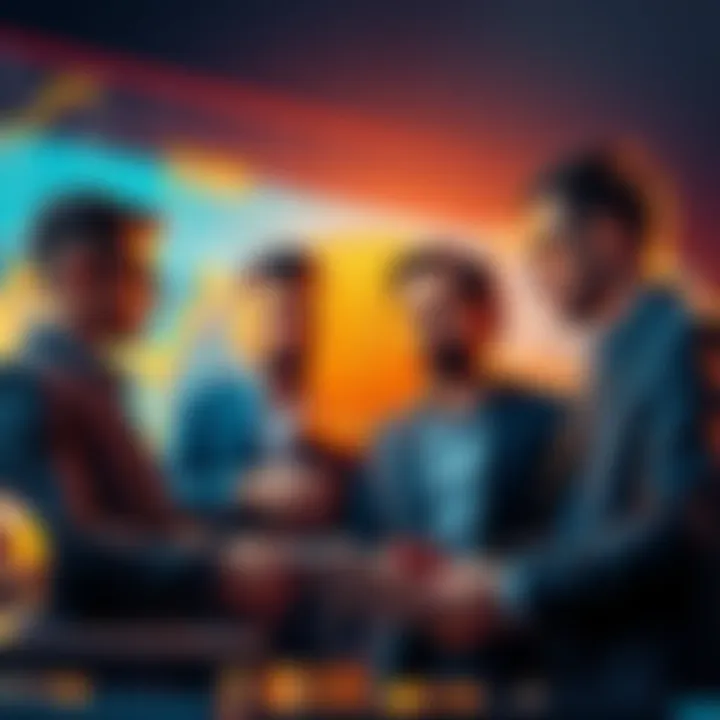 Group of investors discussing trends in Bitcoin, highlighting concerns about a potential value drop.