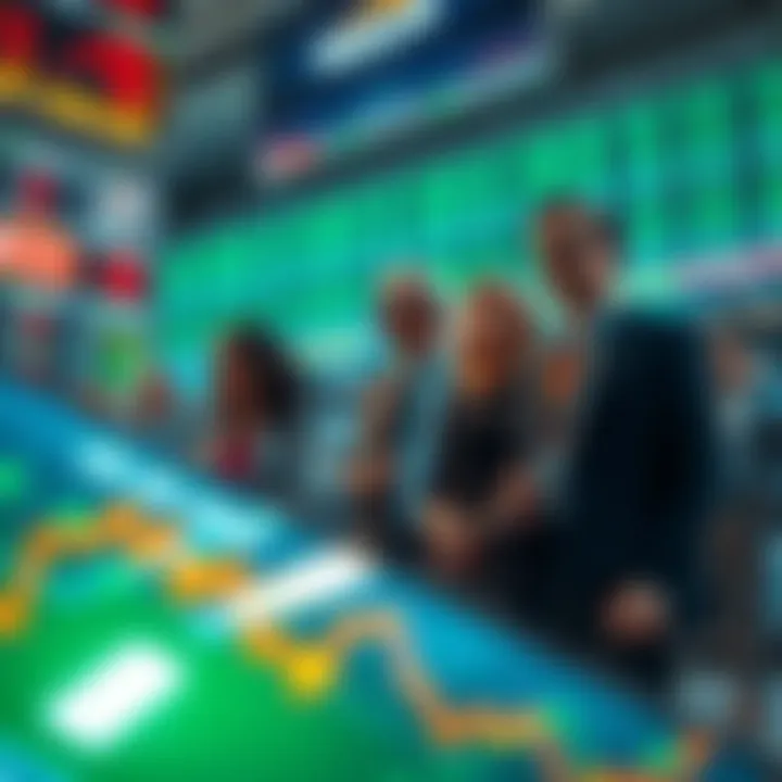 A group of institutional investors selling stocks while retail investors watch worriedly, depicting a market downturn.