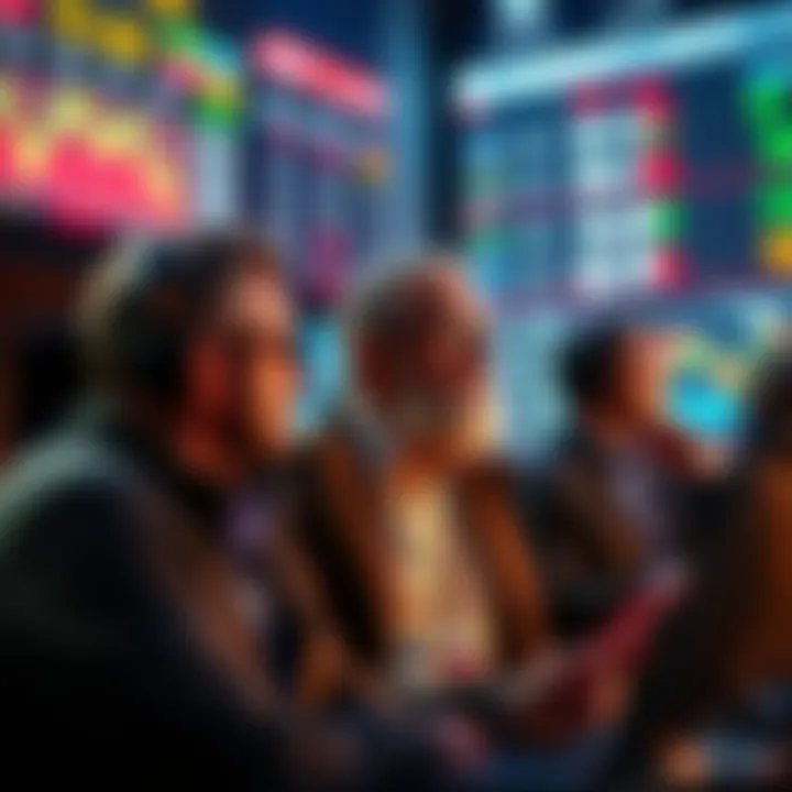 Investors Watching Market Group of investors closely monitoring market trends and price charts, showing concern about potential drops below 87K.