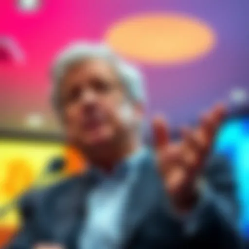 Jamie Dimon speaking at a conference, cautioning against Bitcoin investments