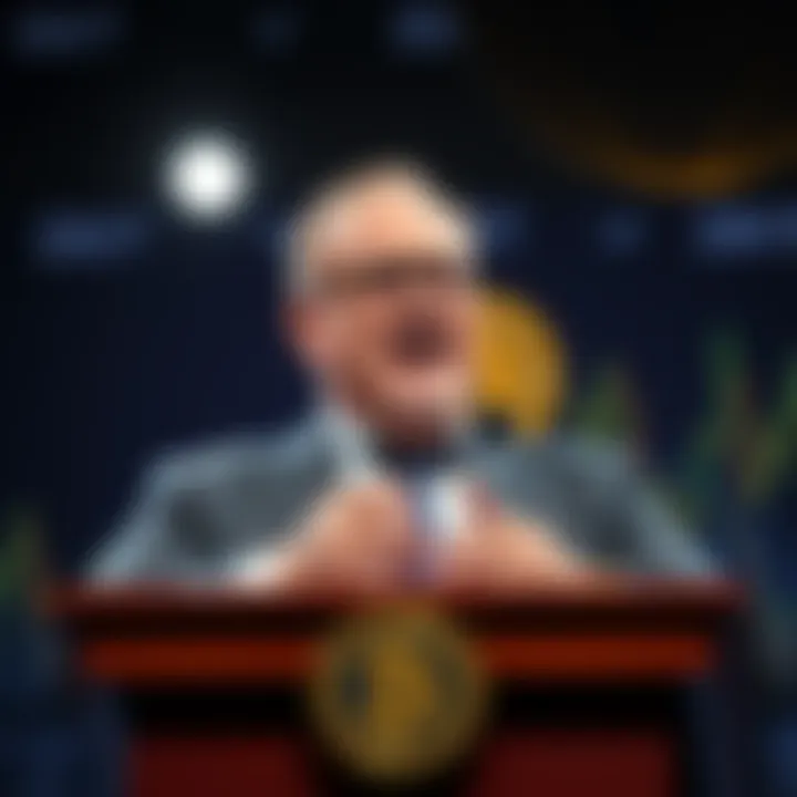 Jim Cramer speaking at a podium about Bitcoin and market manipulation