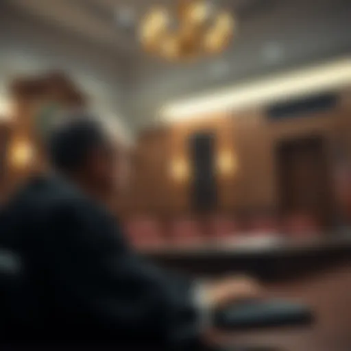 Judge Torres in a courtroom denying the dismissal of Ripple's case against the SEC, showing a tense courtroom atmosphere.