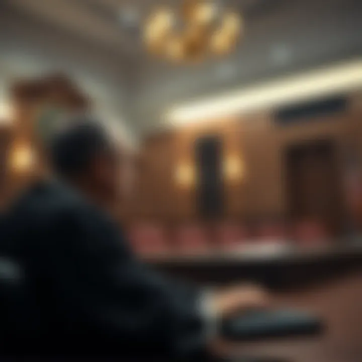 Judge Torres in a courtroom denying the dismissal of Ripple's case against the SEC, showing a tense courtroom atmosphere.