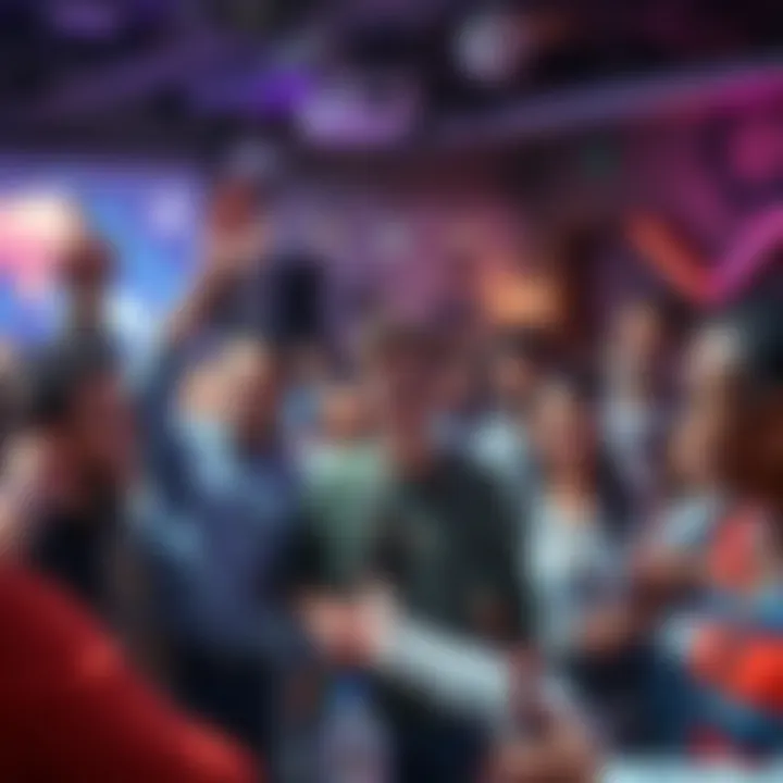 A diverse group of people celebrating together at a community event, showcasing ideas and collaboration in an innovative atmosphere.