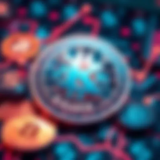 A visual representation of Kaspa cryptocurrency with digital currency symbols and transaction graphics