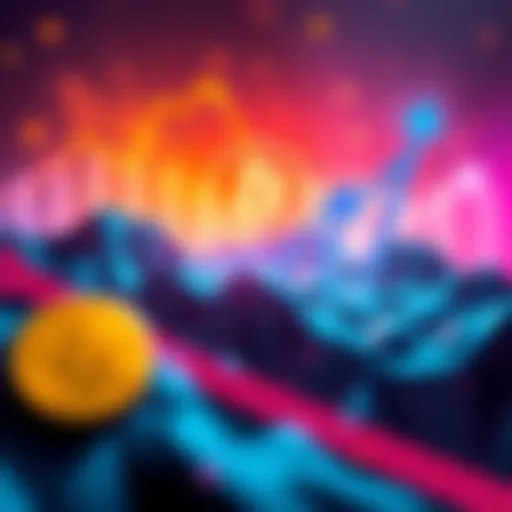 A digital currency metaphor showing Kaspa gaining momentum, symbolizing its growth potential over Bitcoin, with upward arrows and a vibrant background.