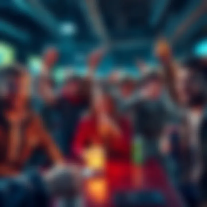 A group of people energetically promoting the Kendu memecoin while enjoying coffee and energy drinks, showcasing their strong community spirit.