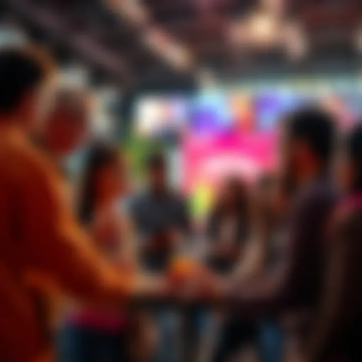 A diverse group of people collaborating and sharing ideas in a vibrant community setting