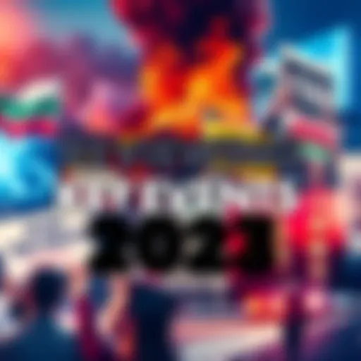 A collage of headlines and images representing major news stories from 2023, including protests, political meetings, and impactful global events.