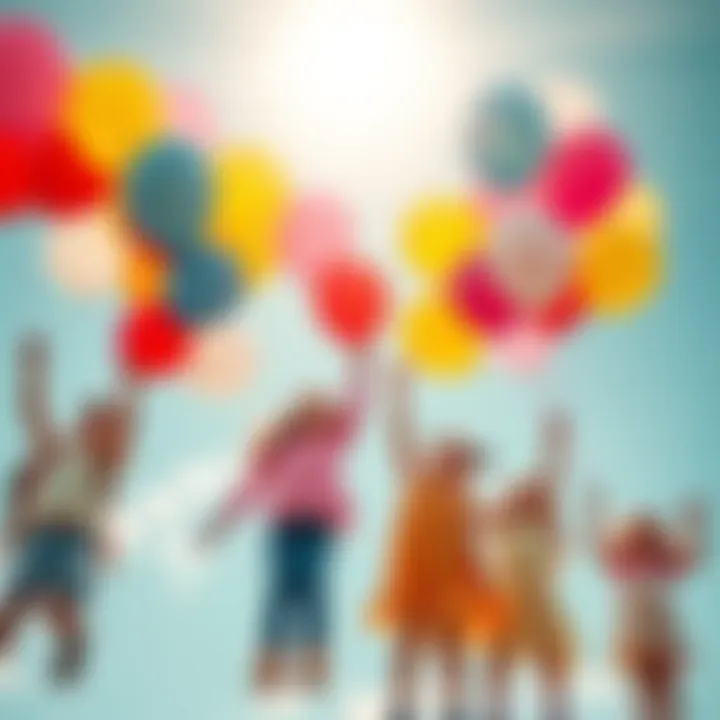 A group of children joyfully holding colorful balloons, symbolizing hope and new beginnings in the sky.