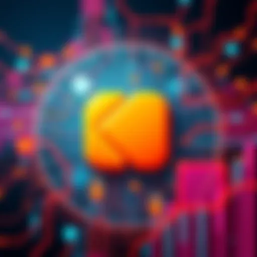 A digital representation of Kodak's logo combined with blockchain symbols, illustrating the future of photography rights management.
