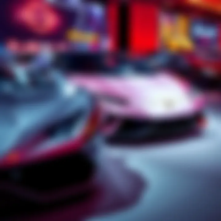 A sleek Lamborghini sports car parked at an event, showcasing its shiny exterior and luxury design.