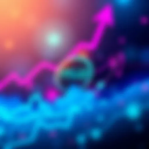 A graphic showcasing the launch of the $FLUD meme coin, featuring vibrant colors and a digital coin symbol with an upward arrow indicating potential growth.
