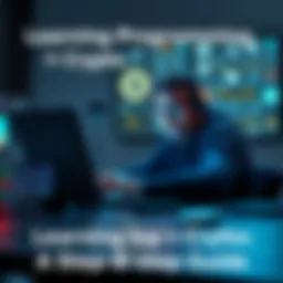 A developer coding on a laptop with blockchain and crypto icons around