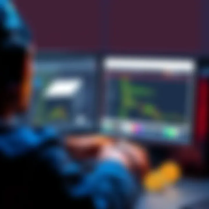 Ledger and Electrum Wallet Setup A person setting up a Ledger wallet on a computer screen while using Electrum software, with digital currency symbols around.