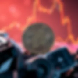 A graphic showing Litecoin's price rising to $268 as it matches Cardano's market cap, with arrows and market trend lines in the background.