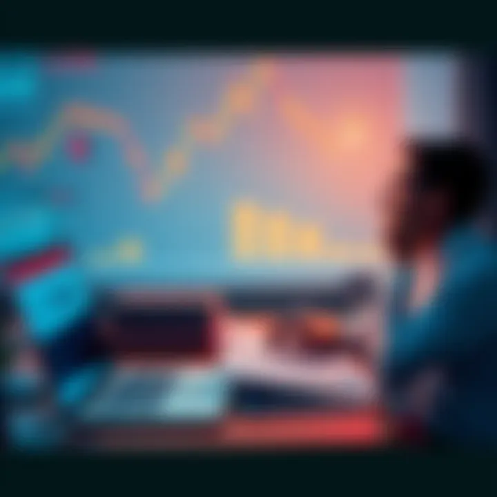 Person contemplating financial decisions with a laptop and loan documents on a table, looking at ADA investment charts, expressing concern and ambition.