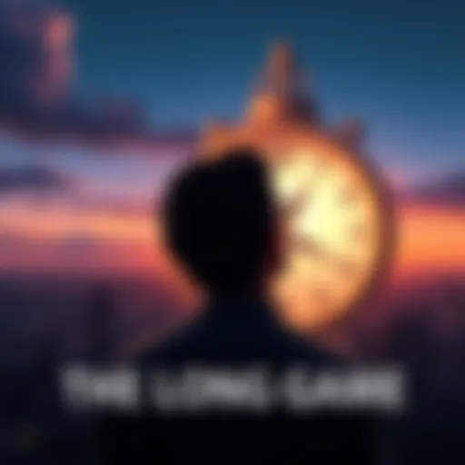 A person looking at a horizon with a clock in the background, symbolizing the concept of long-term success and adjusting timeframes.