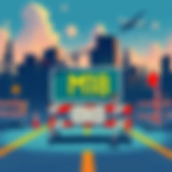 An illustration showing various obstacles in front of a sign labeled M18, representing potential risks and challenges.