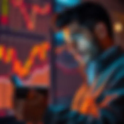 A man looking at Bitcoin price charts on his smartphone with a thoughtful expression