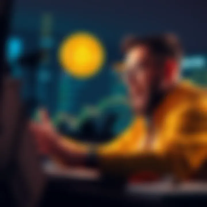 A person excitedly looking at a Bitcoin chart on a laptop while planning financial goals
