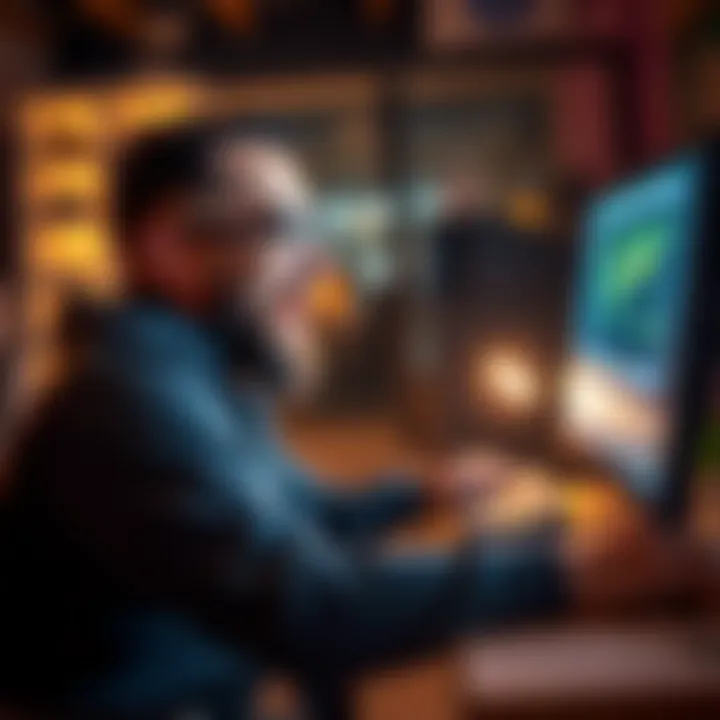 A man laughing while typing on a computer, teasing bitcoin enthusiasts in online forums.