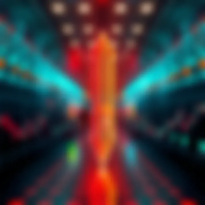 A graphic showing a split view of bearish and bullish trends in the cryptocurrency market, with downward arrows on one side and upward arrows on the other, reflecting mixed feelings among traders.