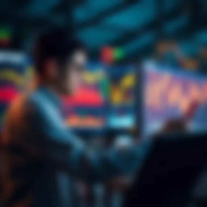 A financial expert analyzing market trends with charts and graphs on a screen, considering the $141 entry point for investments.