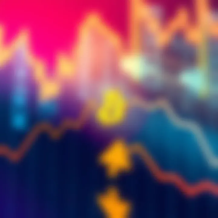 Graph showing a downward trend in market prices with Pi symbol and a warning sign