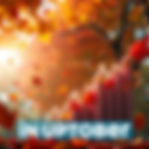 A vibrant autumn scene with falling leaves and a stock market graph rising, symbolizing market changes and opportunities in October.
