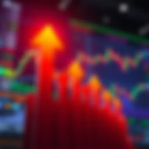 A graphic showing arrows pointing upward, symbolizing market growth from a large influx of people, with trading charts in the background.