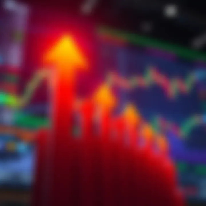 A graphic showing arrows pointing upward, symbolizing market growth from a large influx of people, with trading charts in the background.