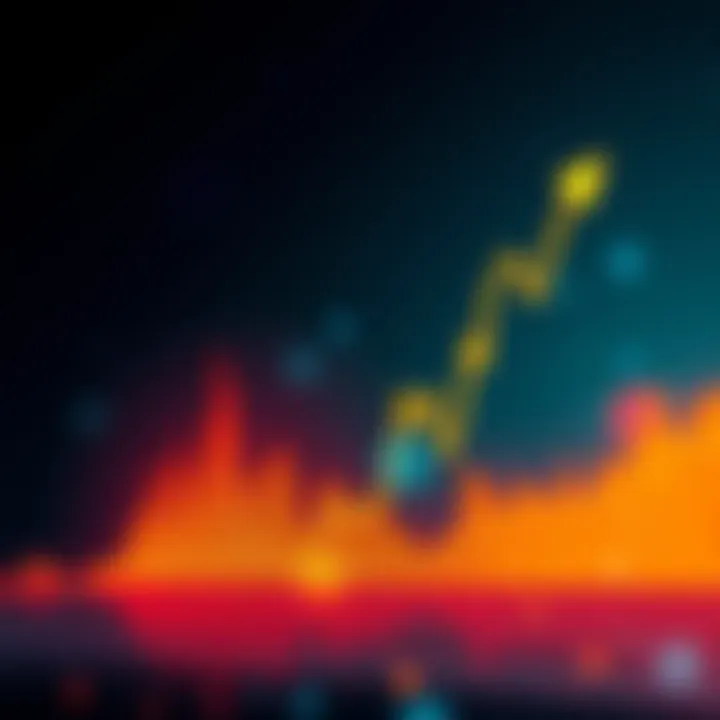 A graph showing fluctuating market trends, with one line rising and another starting to dip, symbolizing mixed market sentiments.
