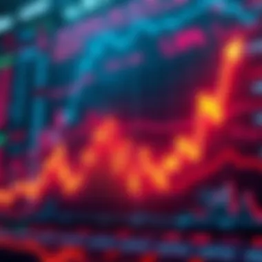 A downward trend line graph showing declining market prices with economic indicators in the background.