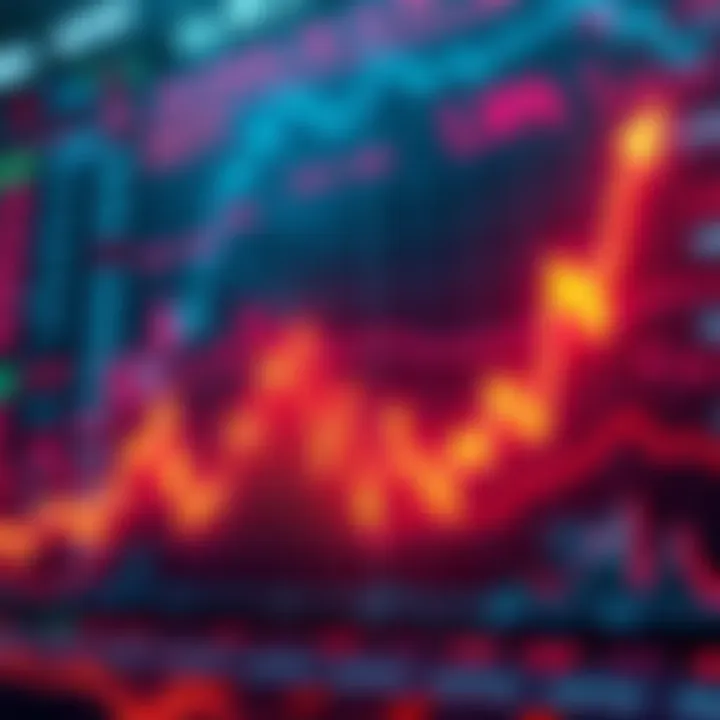 A downward trend line graph showing declining market prices with economic indicators in the background.