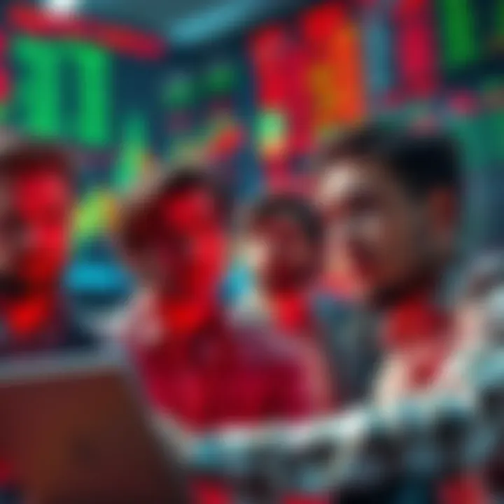 A group of concerned investors observing stock charts with expressions of doubt and disbelief, questioning the sustainability of the current market rally.