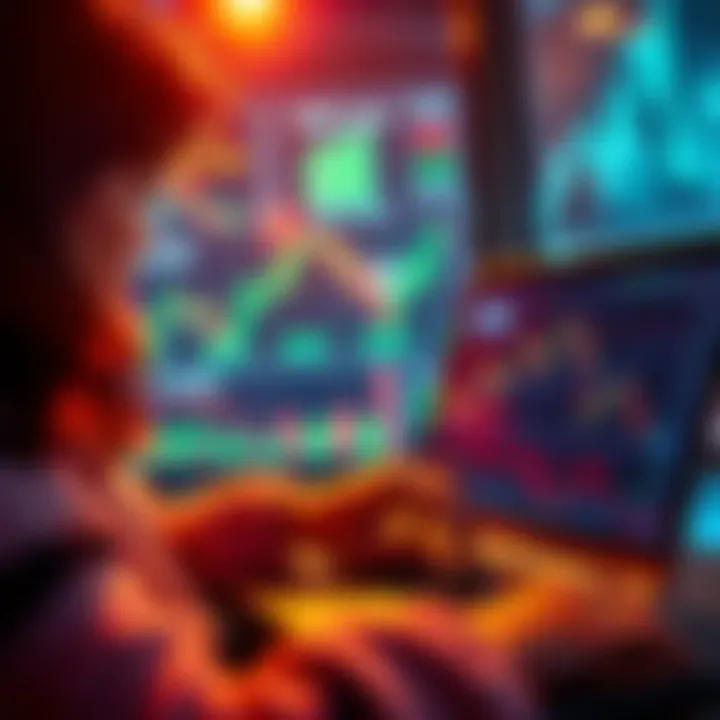 A worried person looking at financial charts on a laptop, showing market fluctuations and investment performance.