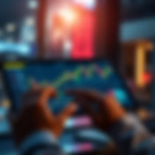 A person analyzing market charts on a tablet with financial graphs and data visible