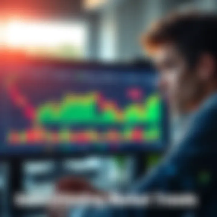 A person looking at financial charts showing declining market trends on a computer screen while looking concerned.