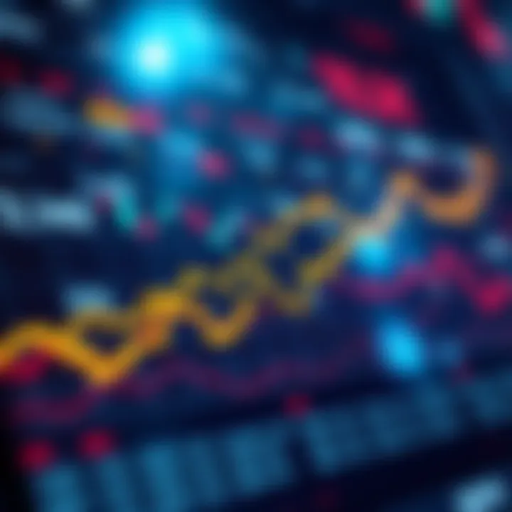 A graphical representation of market trends with rising graphs and bullish indicators, highlighting long-to-short ratios and liquidation risks.